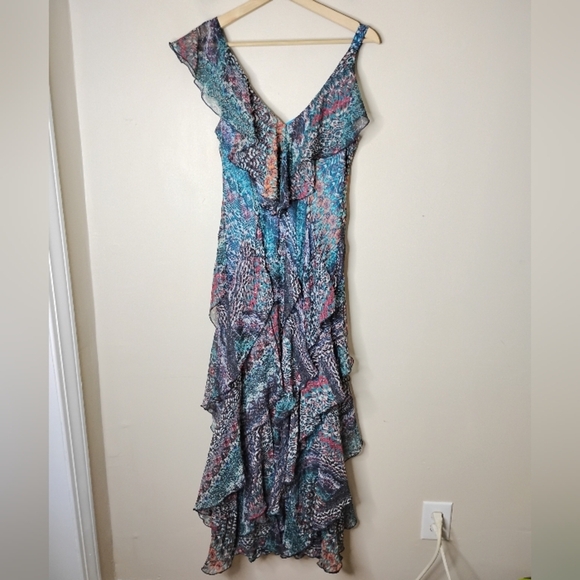 Robbie Bee Ruffle Chiffon Maxi Dress Dressy Boho Flamenco Tiered Size 10 - Picture 7 of 10